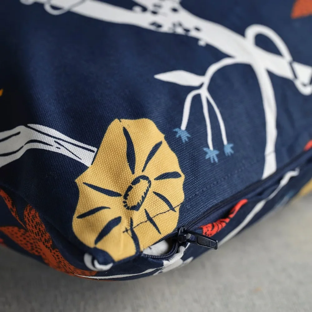 2 Navy Botanical Print Square Throw Pillow Covers